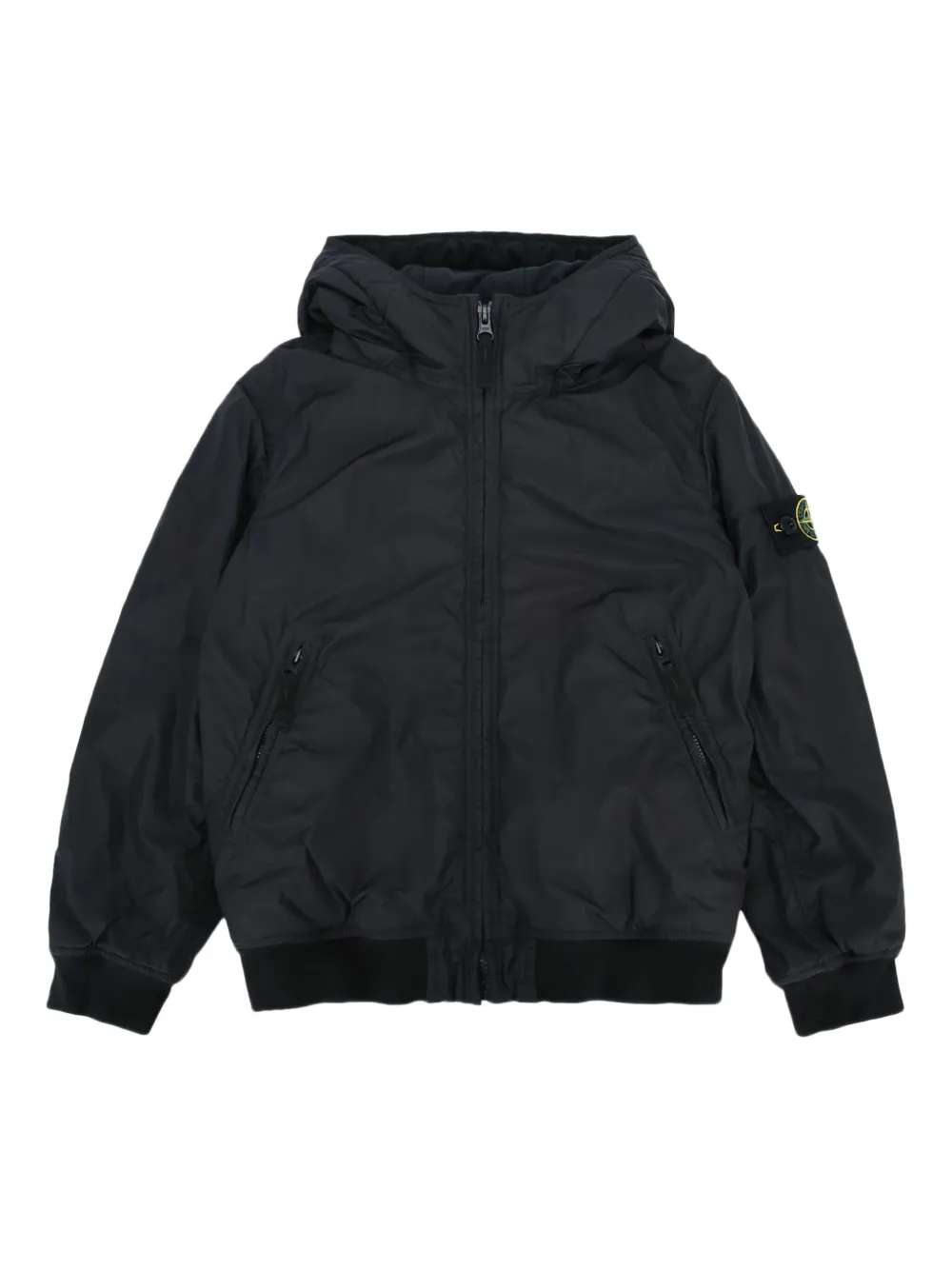 Stone Island Junior Compass-badge hooded bomber jacket Zwart