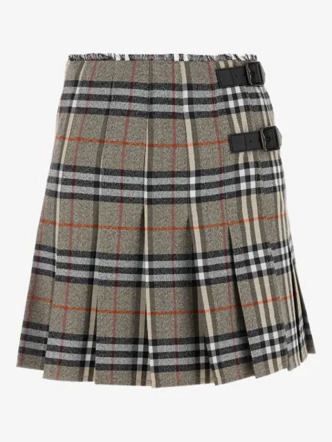 Burberry check wool midi kilt skirt