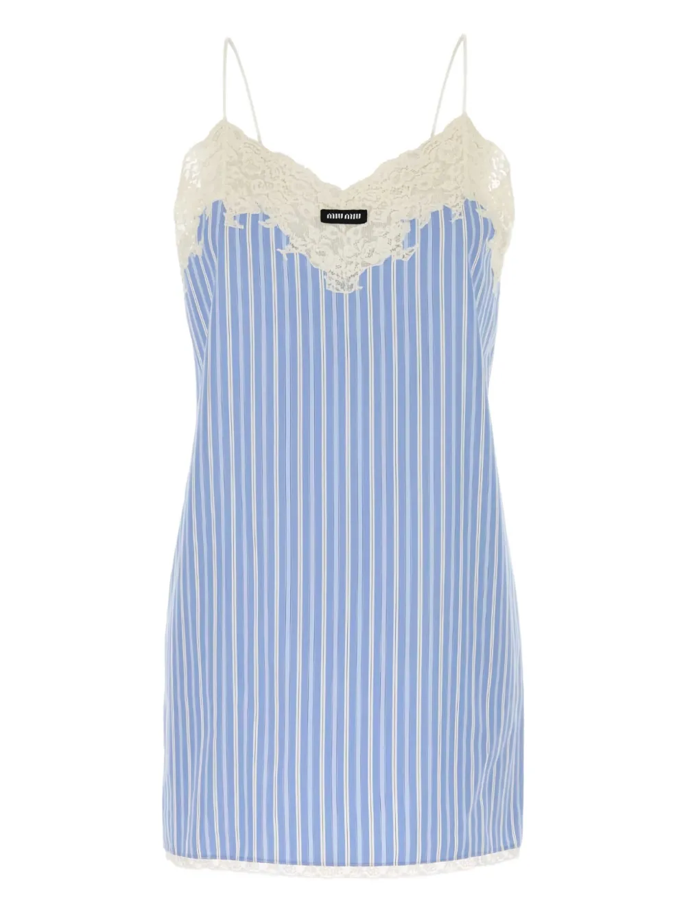 Miu lace-trimmed striped mini dress Blauw