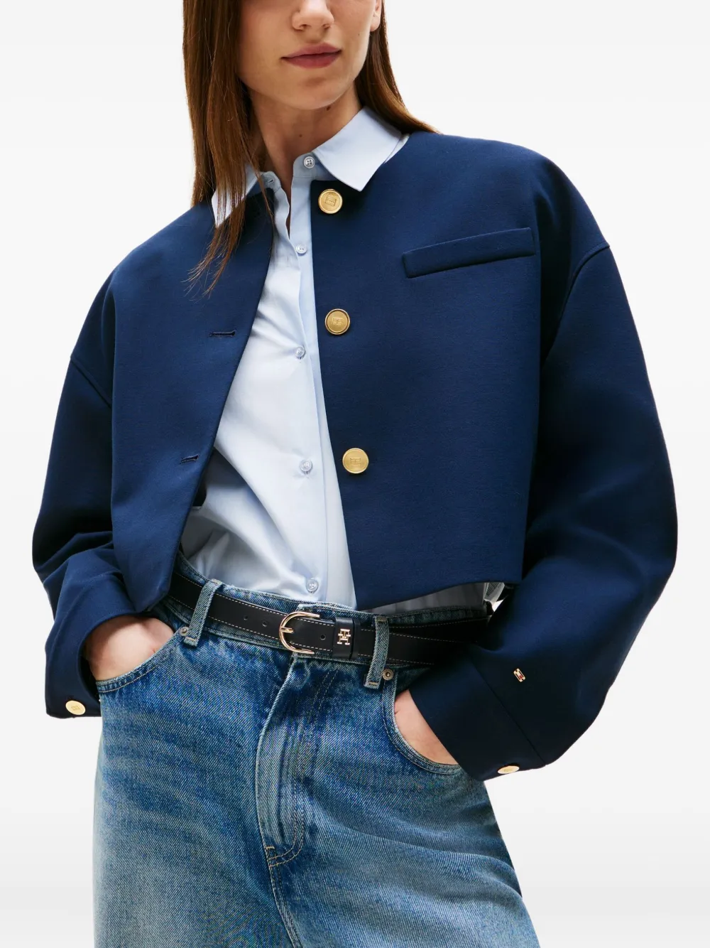 Tommy Hilfiger Cropped jack met paspelzak Blauw