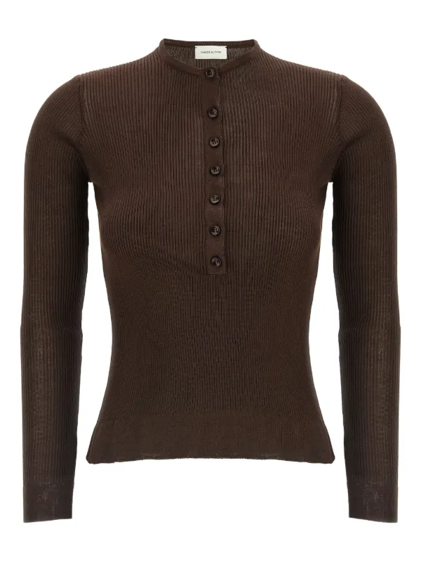 Magda Butrym Ribbed Silk Sweater in Brown