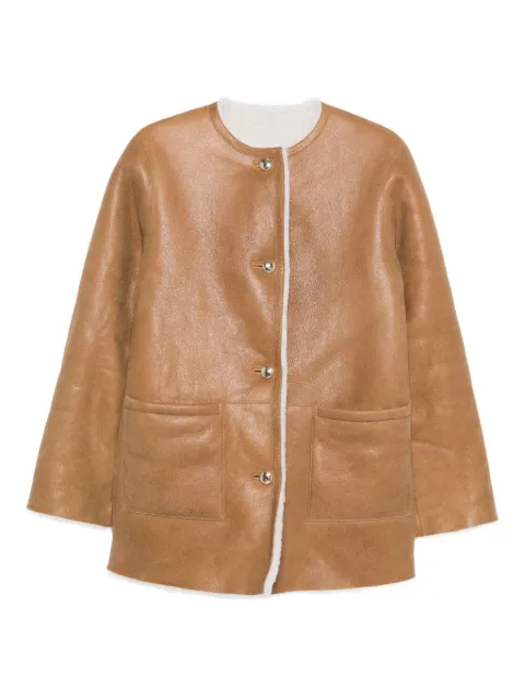 Maje shearling-trim leather coat