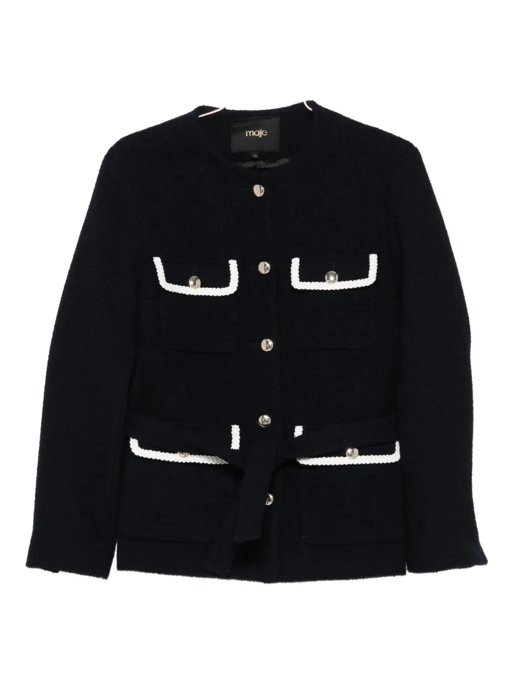Maje belted tweed jacket - Blu