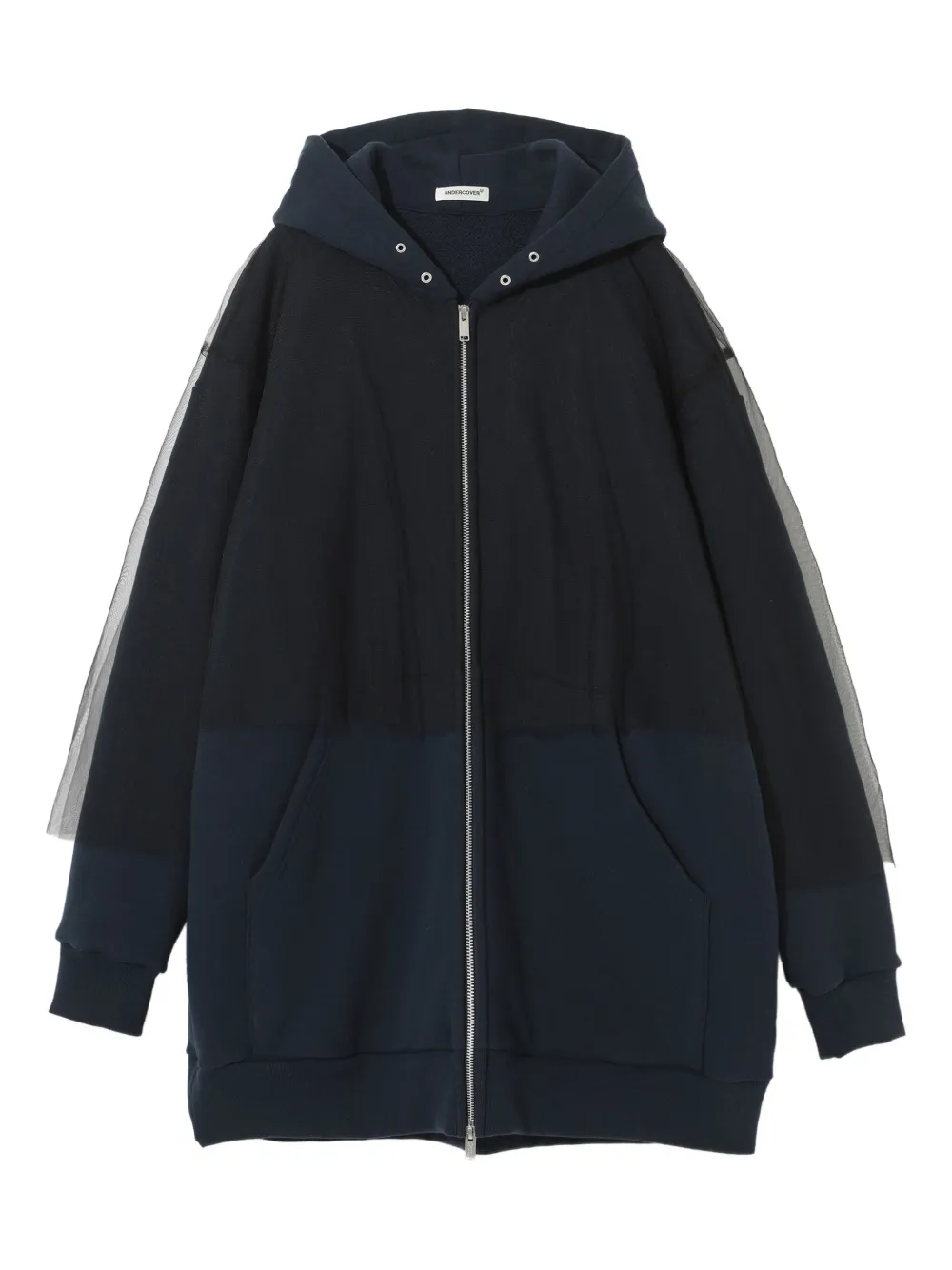 Undercover tulle-paneled zip-up hoodie Blauw