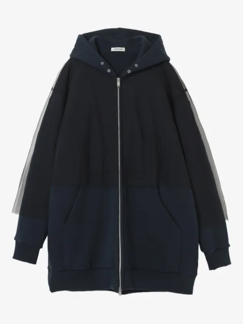 Undercover tulle-paneled zip-up hoodie