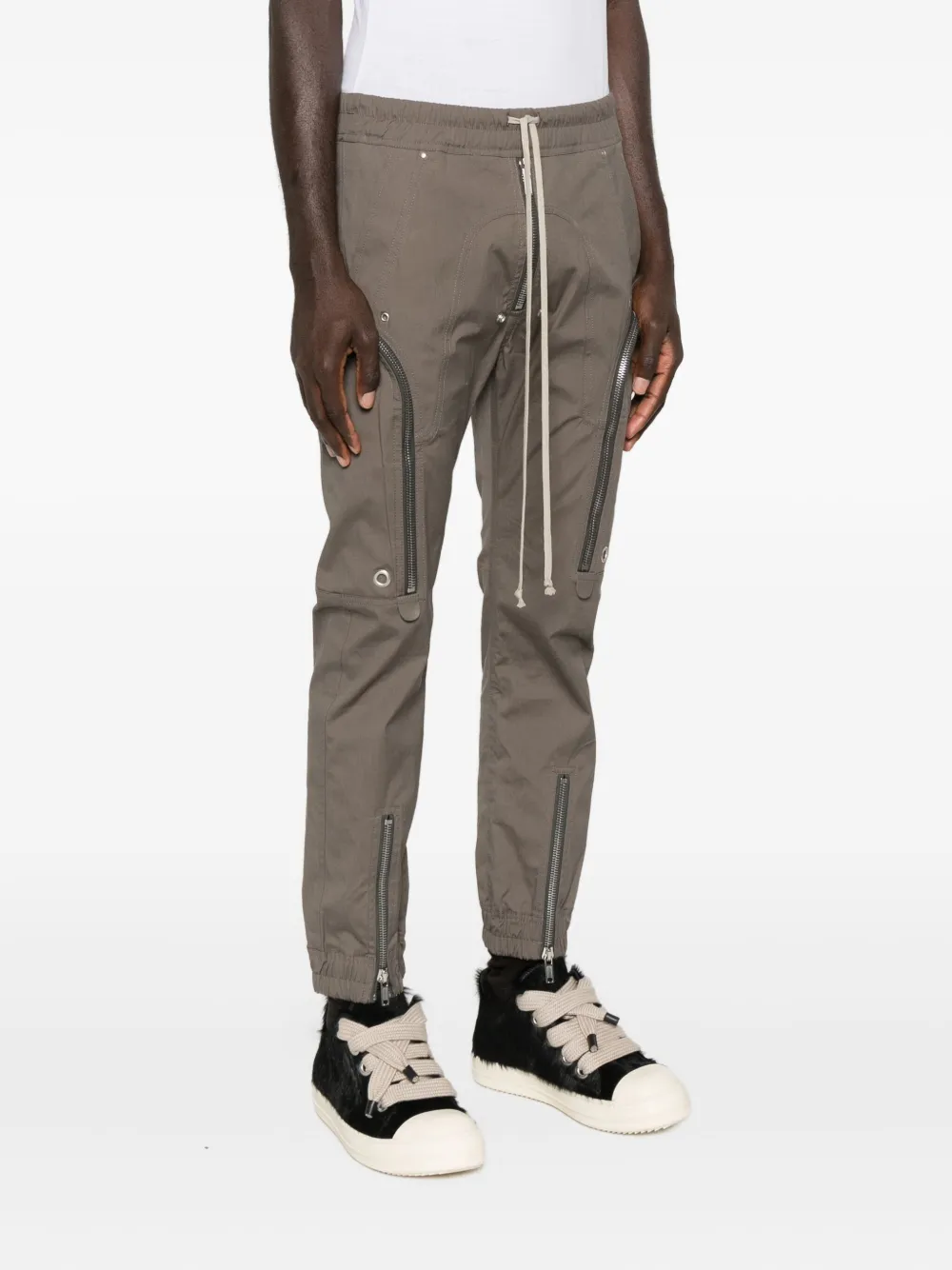 Rick Owens Slim Fit Cargo Trousers With Zipper And Snap In Brown