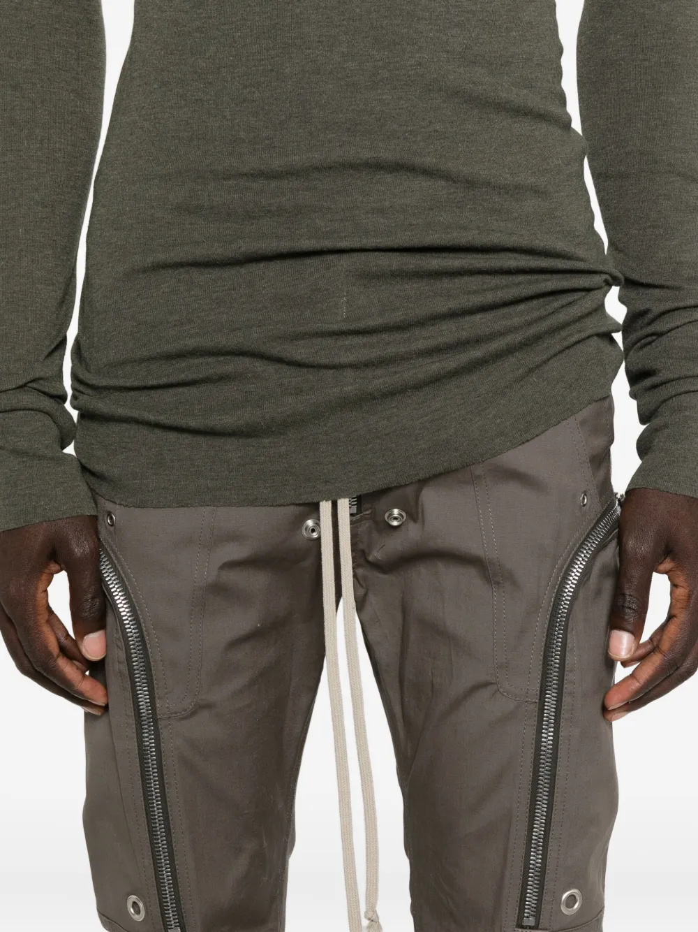 Rick Owens Slim Fit Cargo Trousers With Zipper And Snap In Brown