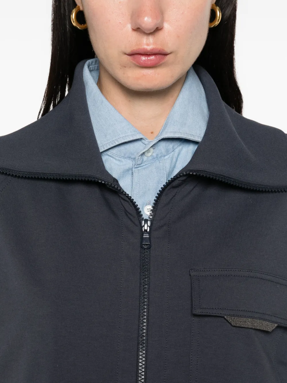 Brunello Cucinelli Top met ritssluiting en opgestikte zak Blauw