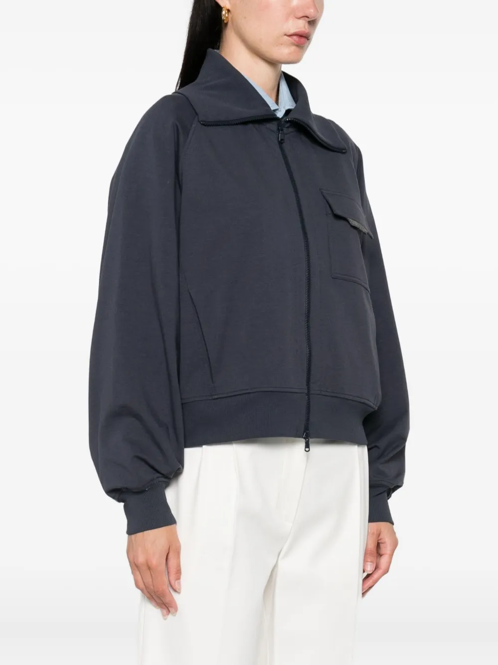 Brunello Cucinelli Top met ritssluiting en opgestikte zak Blauw