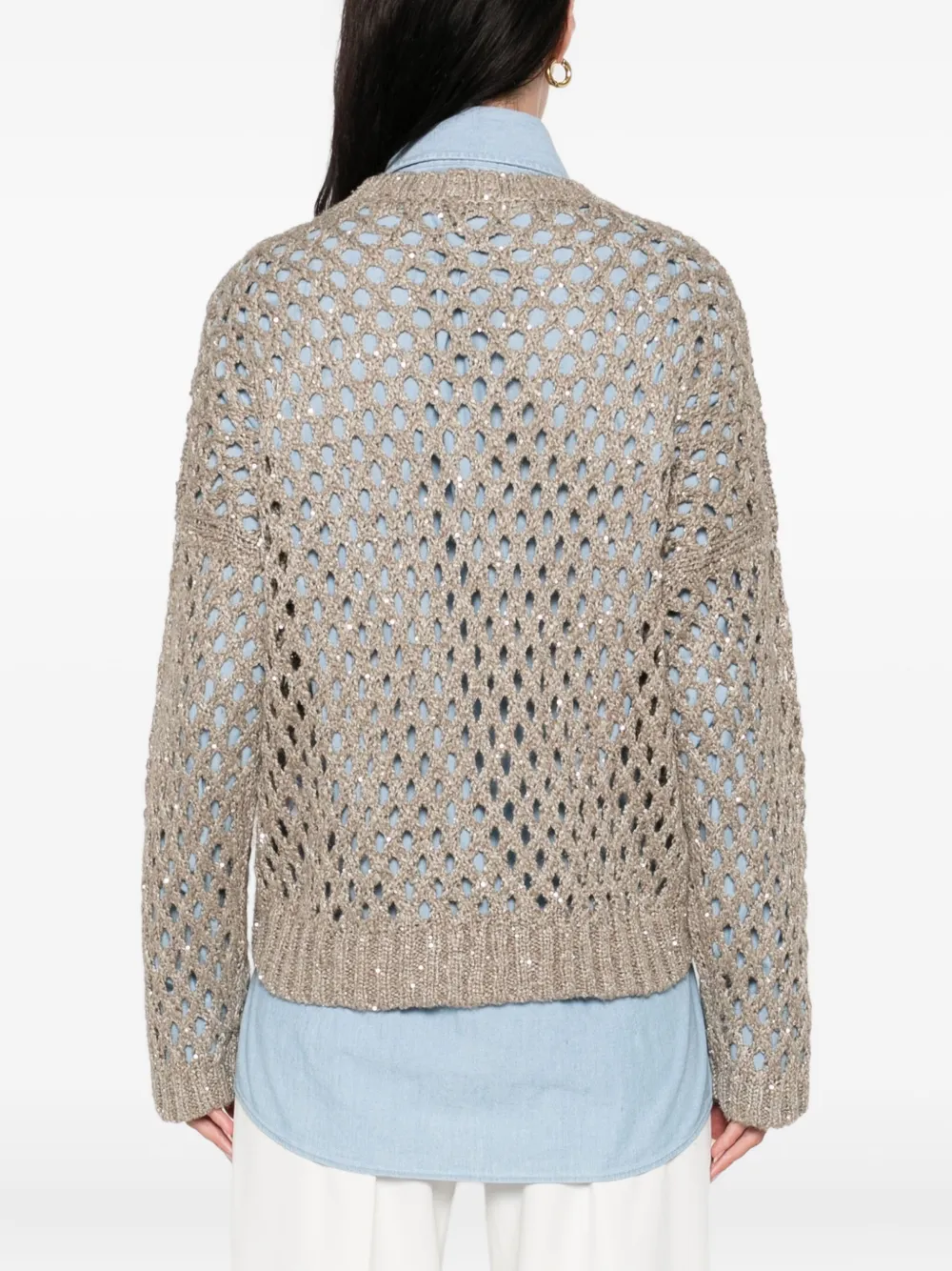 Brunello Cucinelli Opengebreide trui verfraaid met pailletten Beige