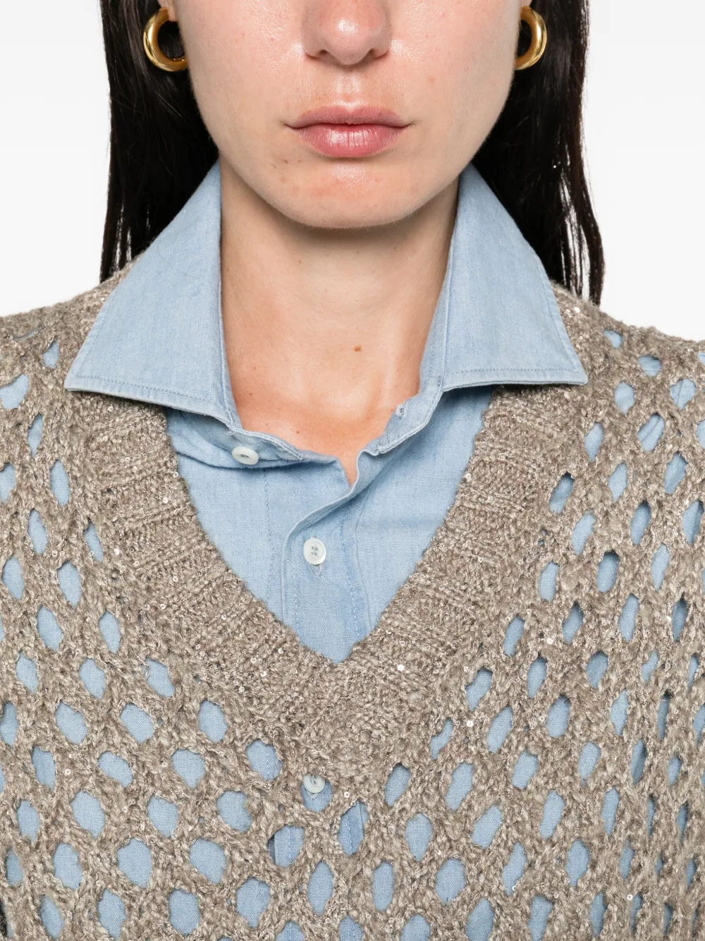 Brunello Cucinelli Opengebreide trui verfraaid met pailletten Beige