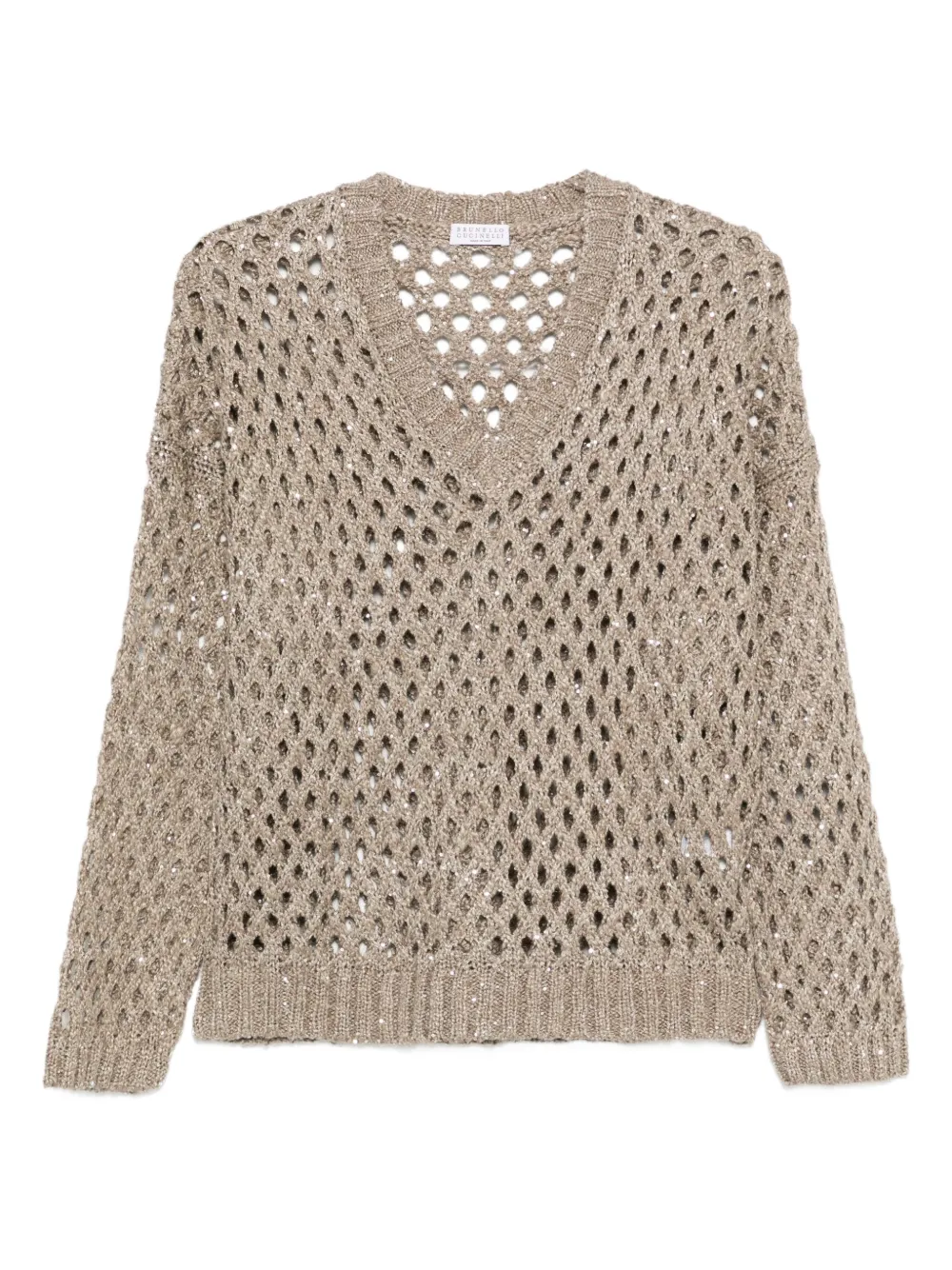 Brunello Cucinelli sequin-embellished open-knit sweater Beige