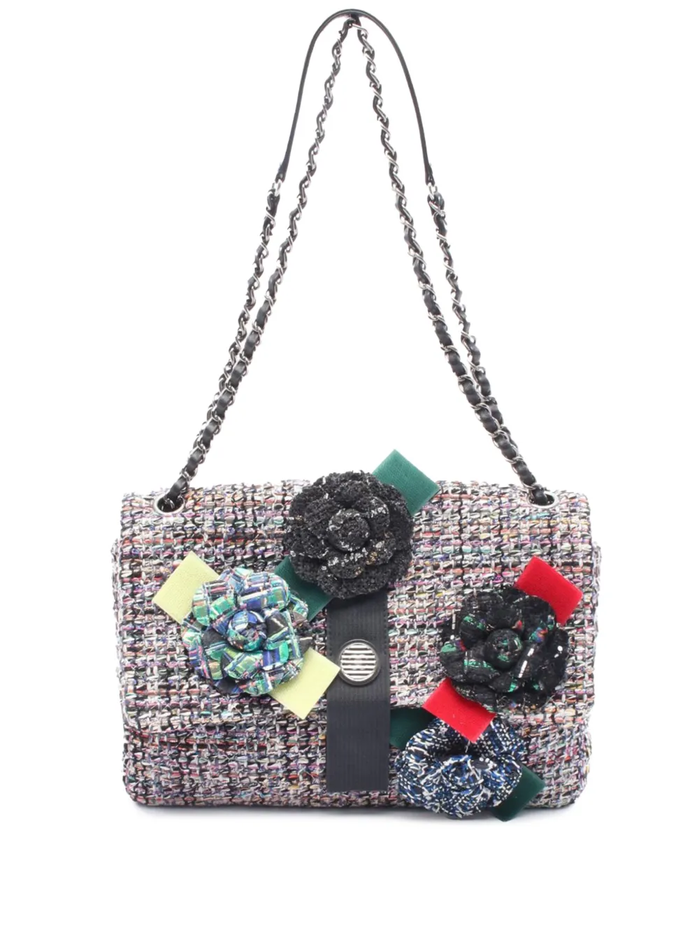 CHANEL Pre-Owned 2017-2018 Multicolor Tweed Camellia Flap shoulder bag CHANEL Pre-Owned 2017-2018 Multicolor Tweed Camellia Flap shoulder bag