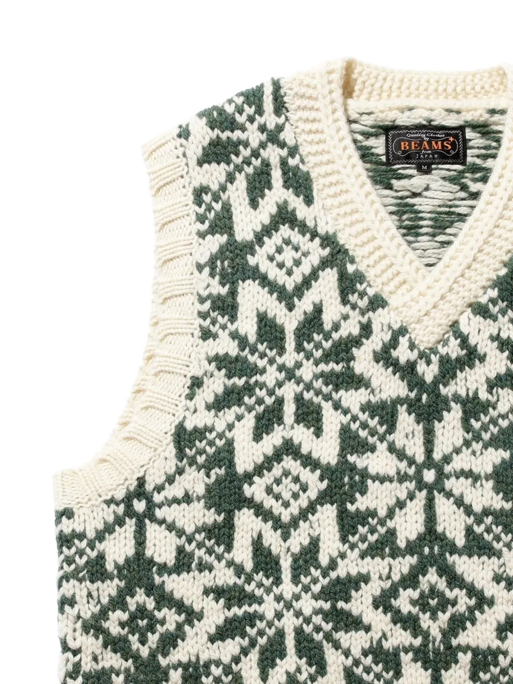 BEAMS PLUS Spencer met V-hals en sneeuwvlokpatroon Groen