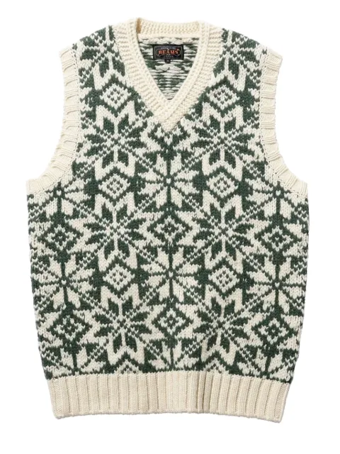 BEAMS PLUS snowflake-pattern v-neck vest