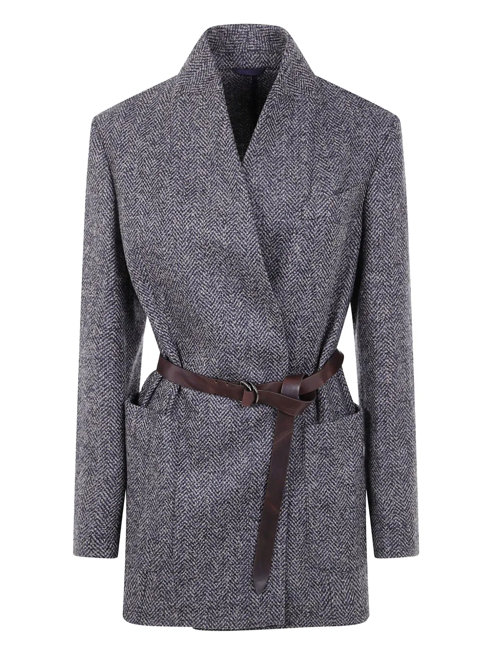 Brunello Cucinelli Herringbone Belted Blazer