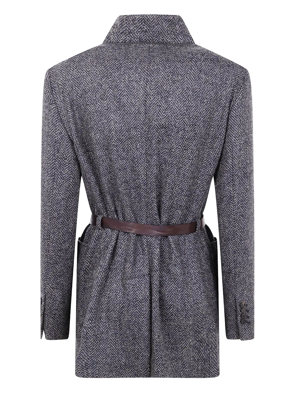 Brunello Cucinelli herringbone belted blazer Blauw