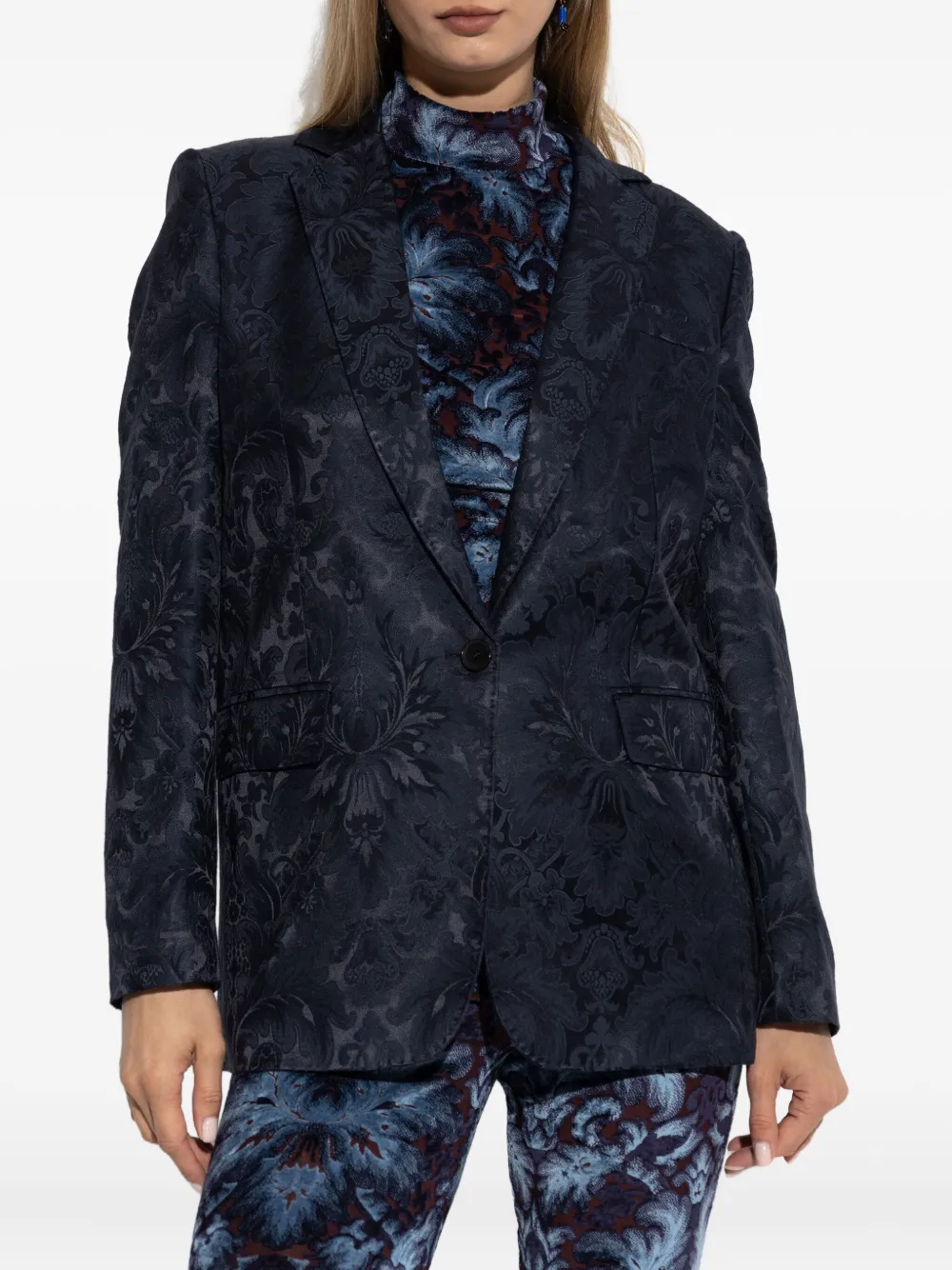 ETRO floral-pattern single-breasted blazer Blauw