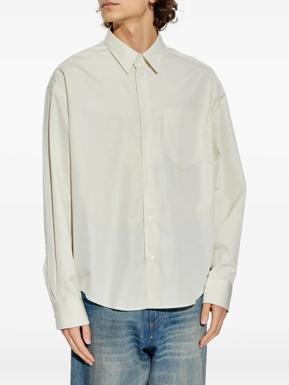 AMI Paris heart-embroidered long-sleeve shirt Beige