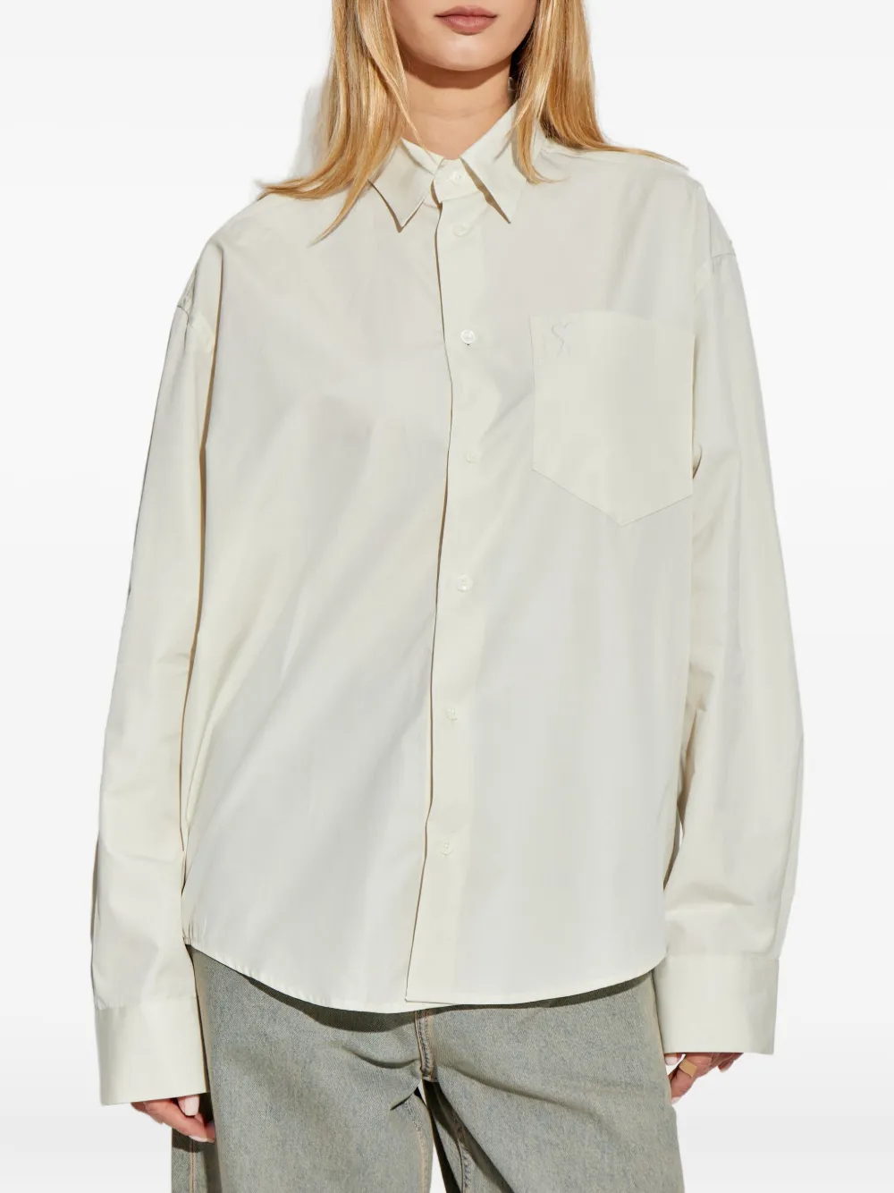 AMI Paris heart-embroidered long-sleeve shirt Beige