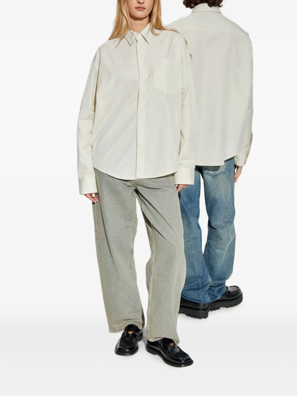 AMI Paris heart-embroidered long-sleeve shirt Beige