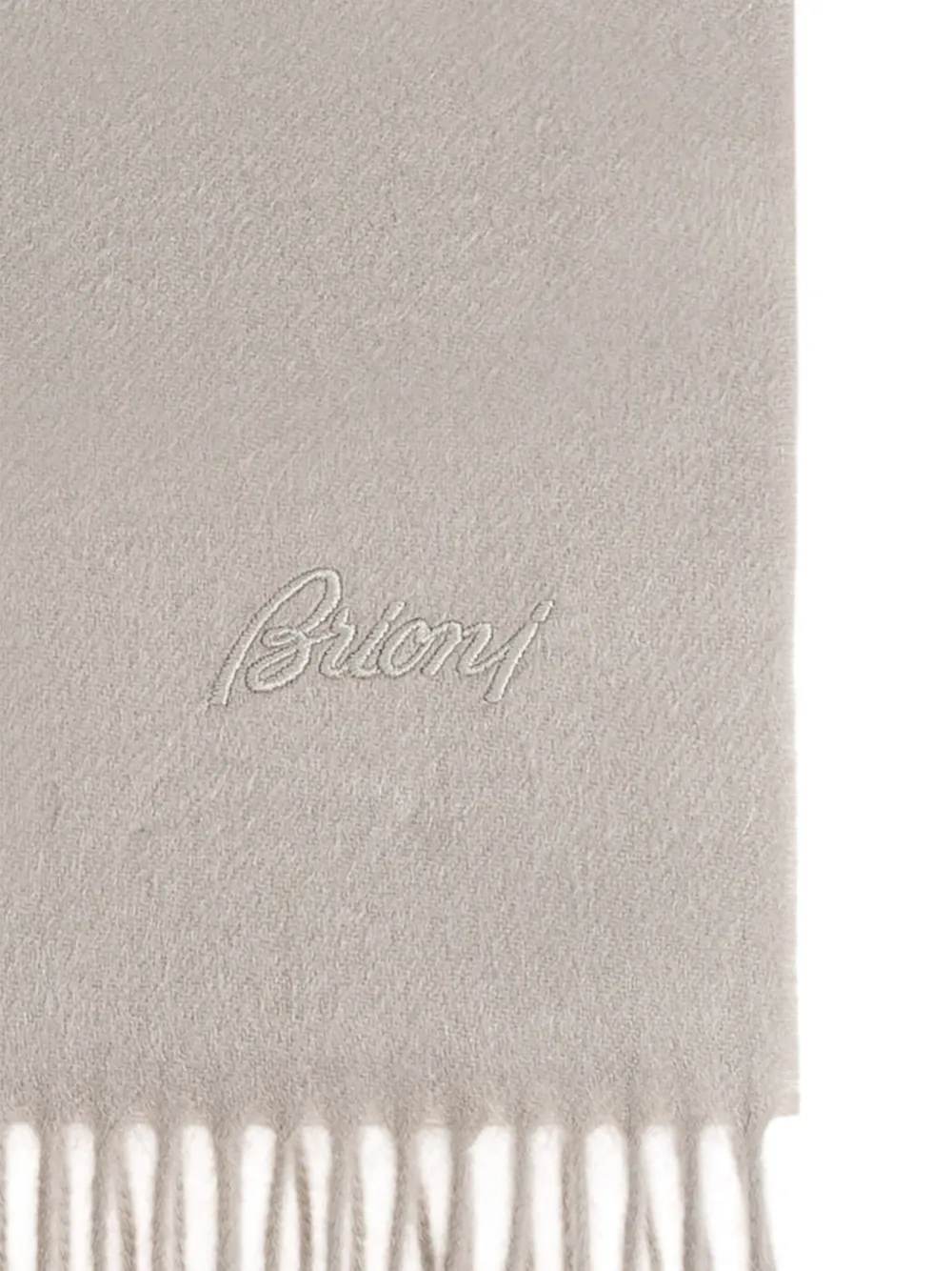 Brioni logo-embroidered fringe scarf Grijs