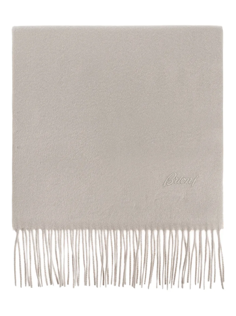 Brioni logo-embroidered fringe scarf Grijs