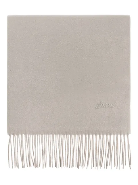 Brioni logo-embroidered fringe scarf