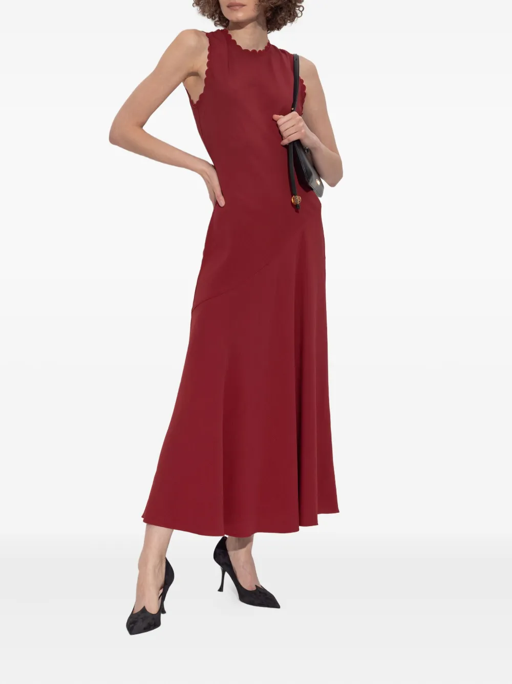 Ulla Johnson scallop-trim midi dress Rood