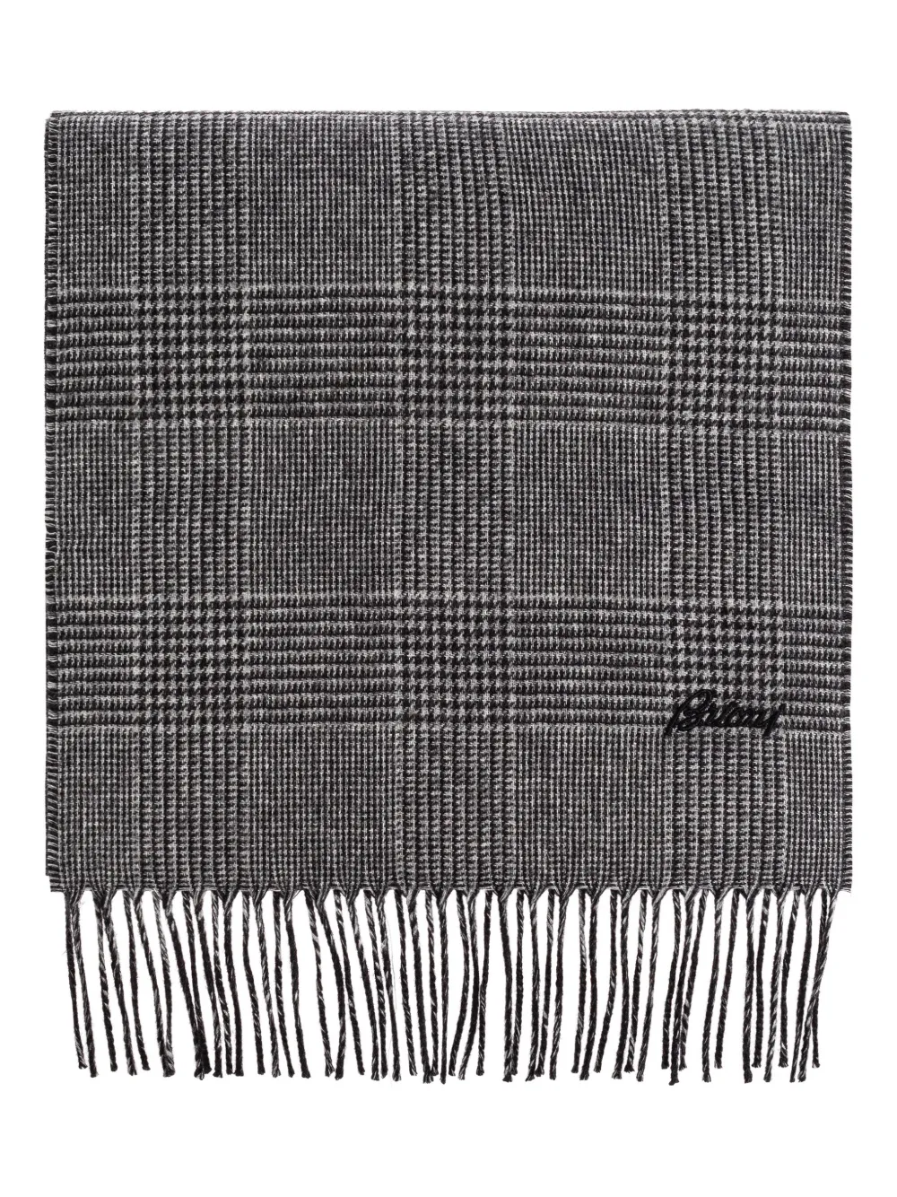 Brioni houndstooth-pattern fringed scarf Grijs