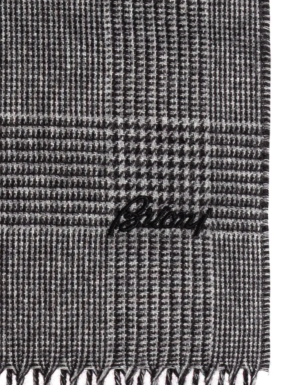 Brioni houndstooth-pattern fringed scarf Grijs