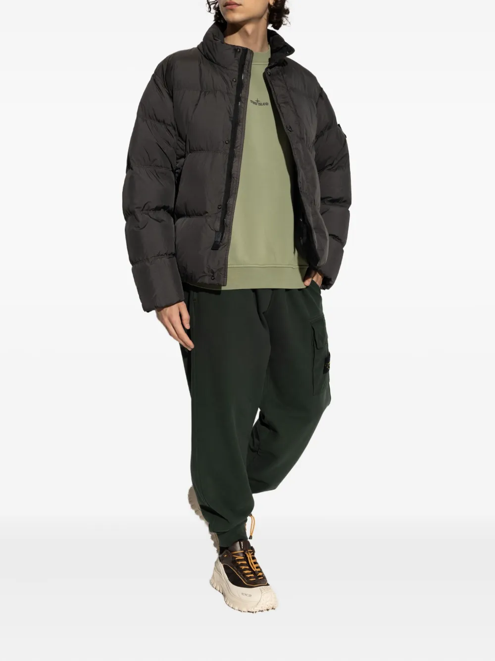 Stone Island logo-print cotton sweatshirt Groen