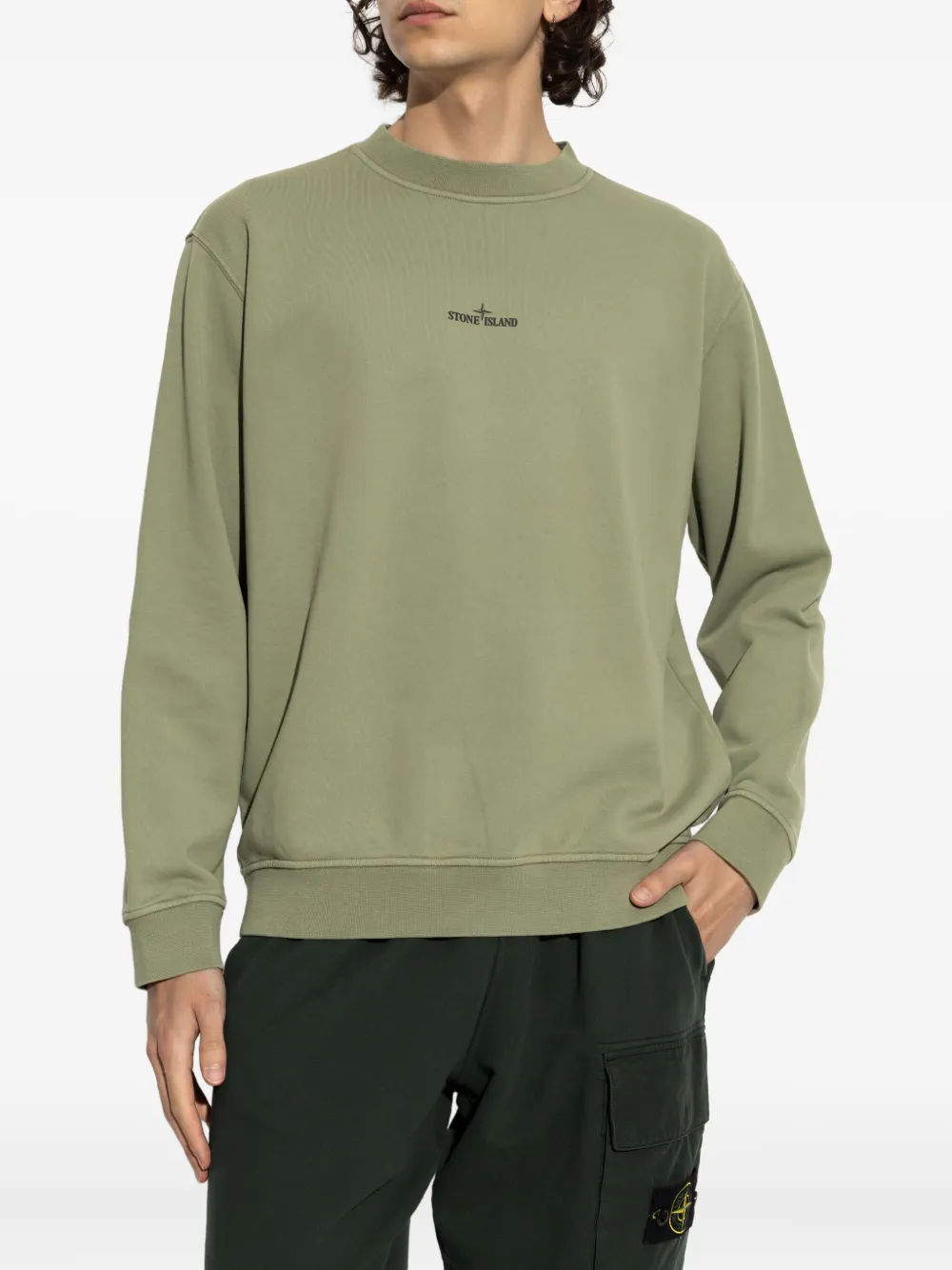 Stone Island logo-print cotton sweatshirt Groen