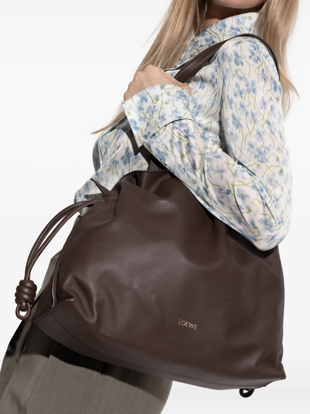 LOEWE Grote Flamenco leren shopper met geknoopt detail - Bruin