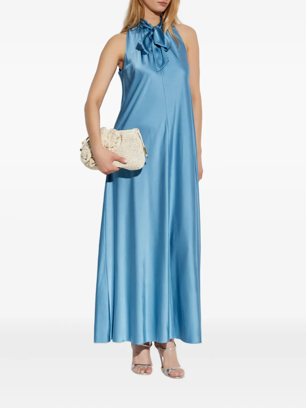 Forte bow-neck sleeveless maxi dress Blauw