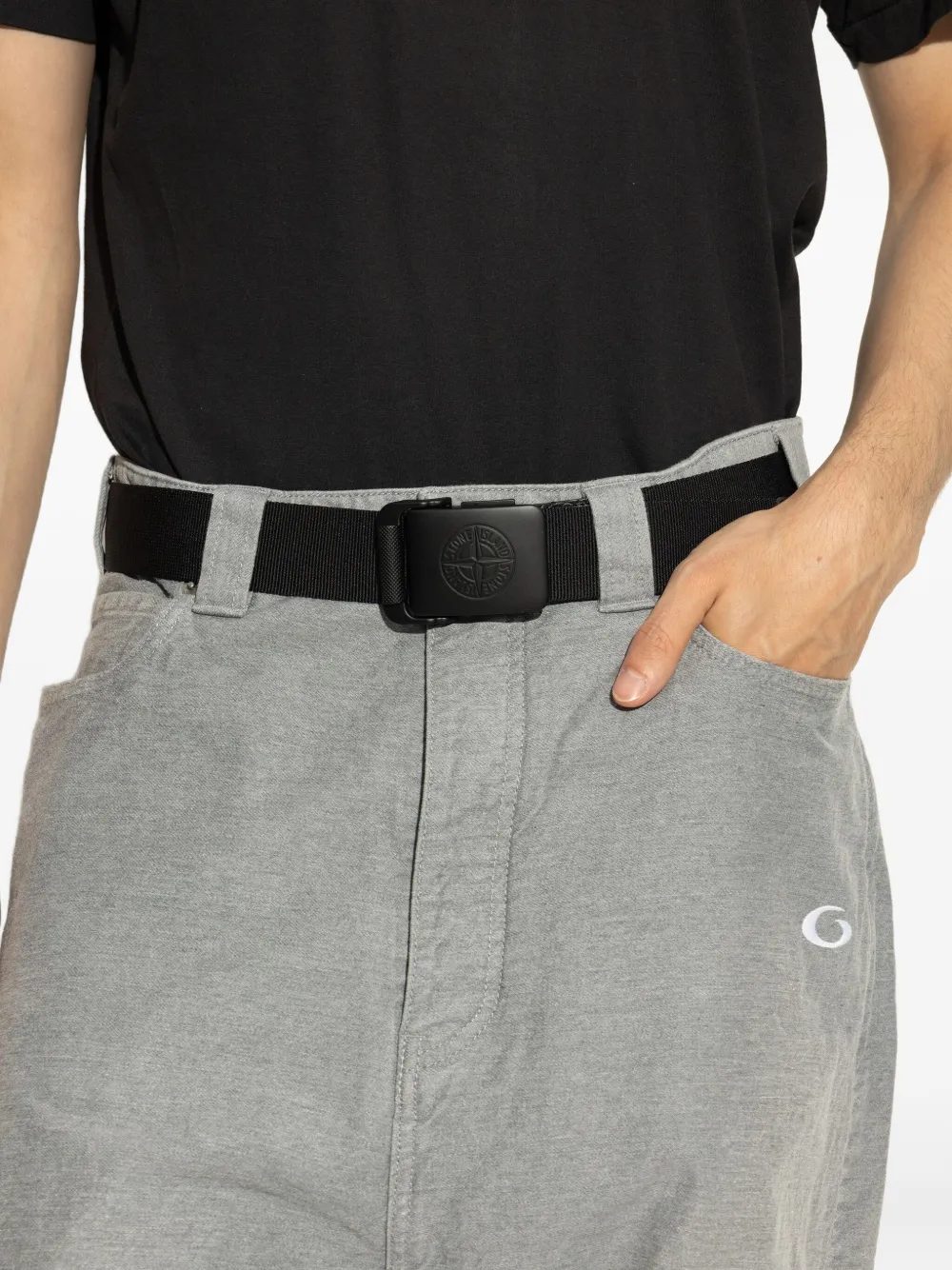 Stone Island 9300001 compass-logo buckle belt Zwart