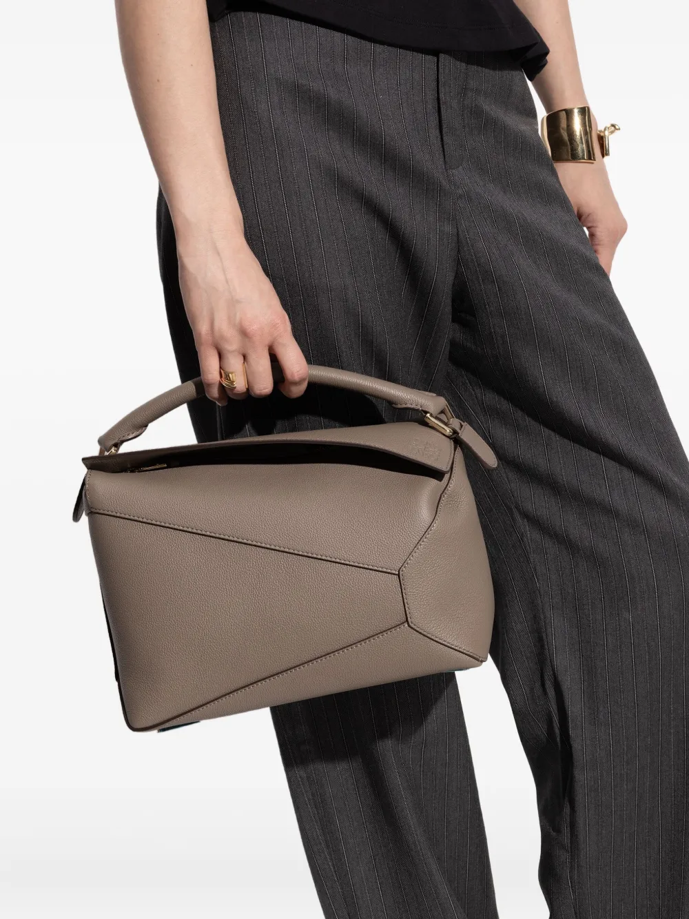 LOEWE Puzzle Edge medium leren shopper met omslag - Bruin