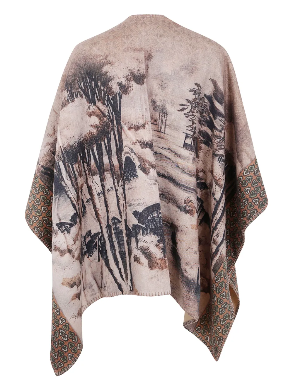 Pierre-louis Mascia Landscape-print Wool Poncho In Multi