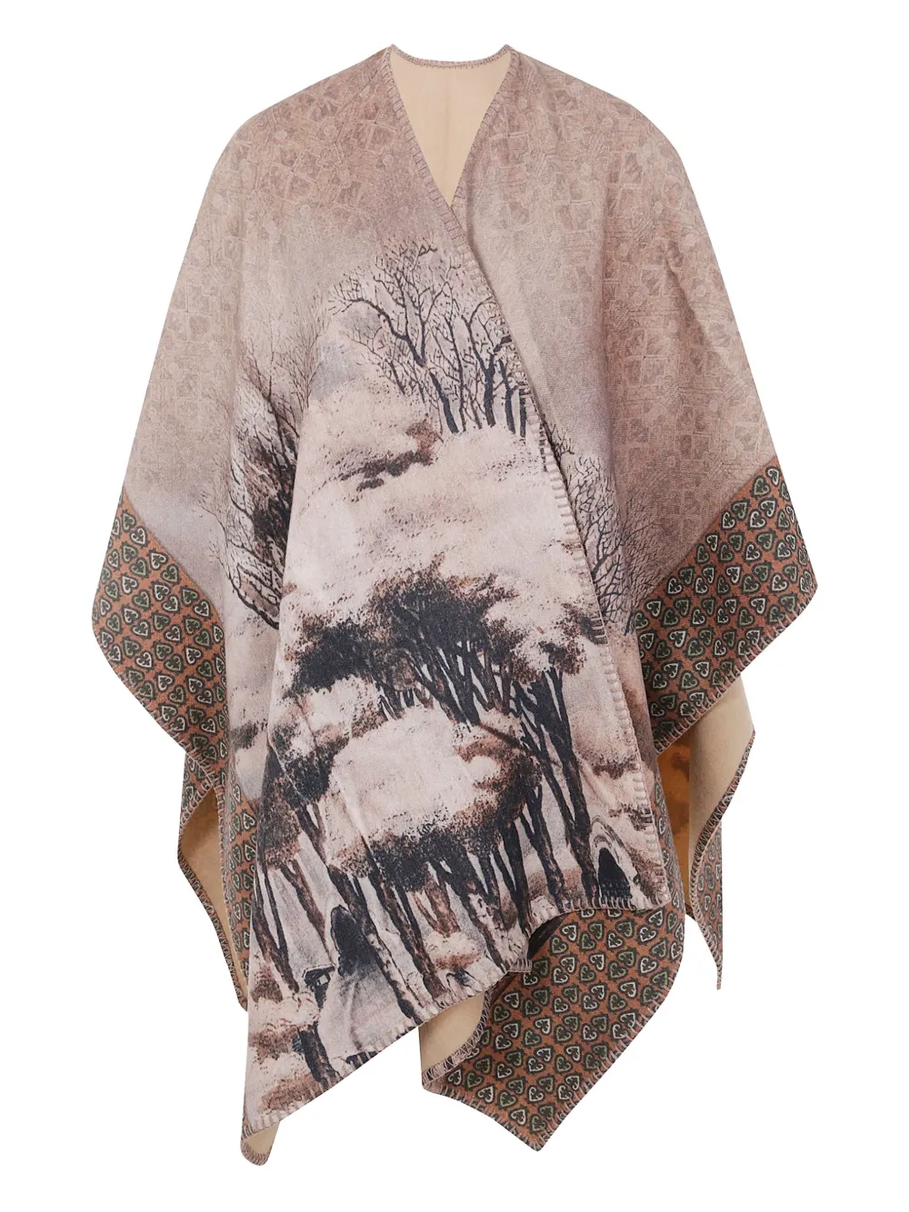 Pierre-Louis Mascia Wollen poncho met landschapsprint Bruin