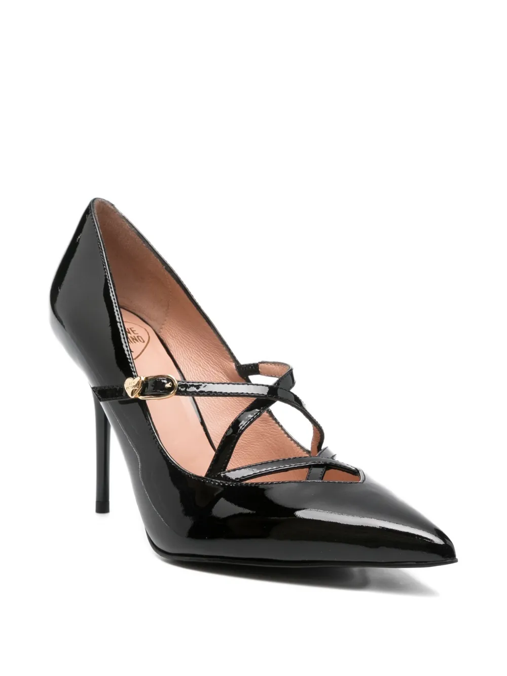 Love Moschino 100mm leather cross-strap pumps Black