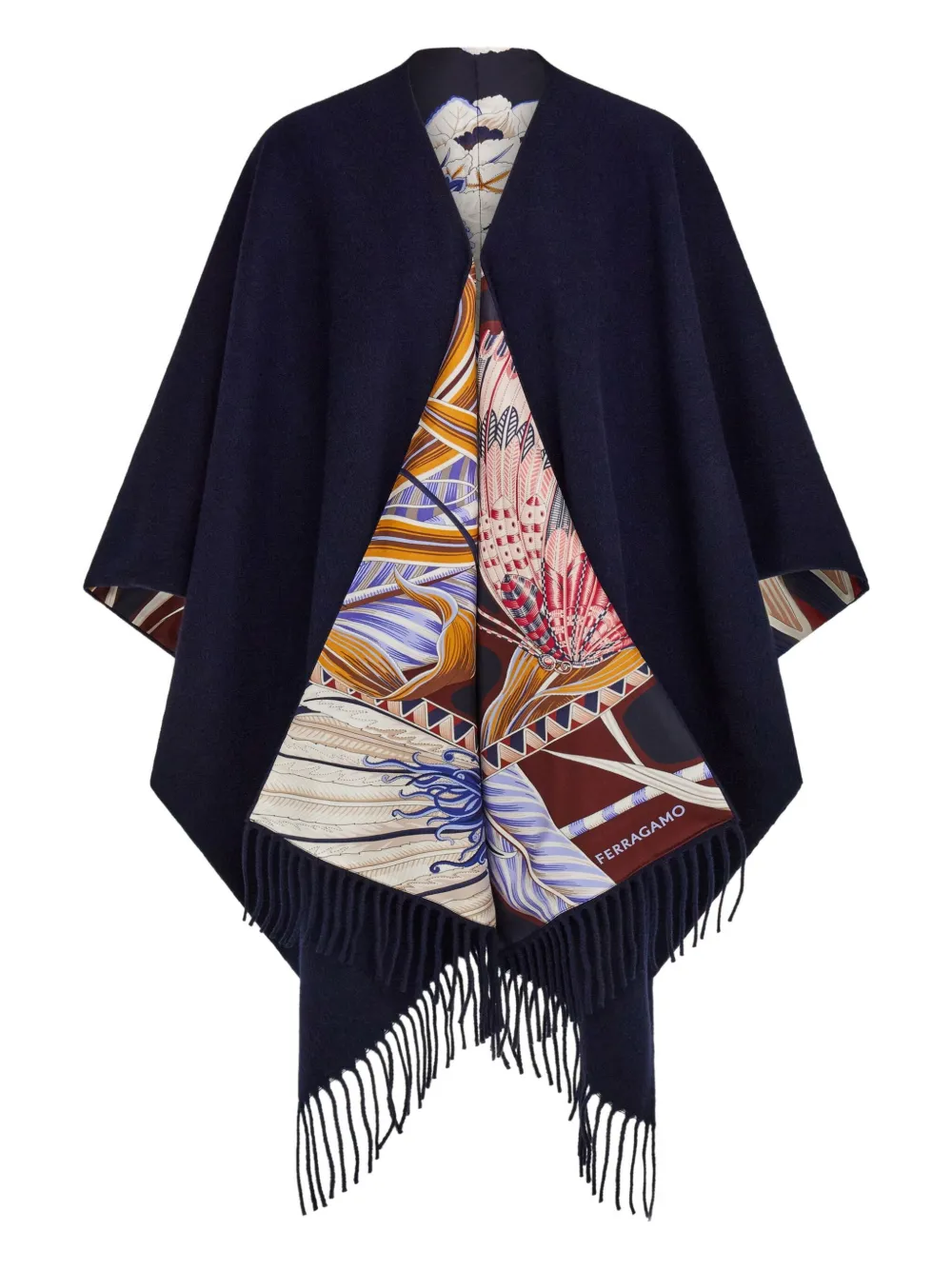 Ferragamo Cape met franje Blauw