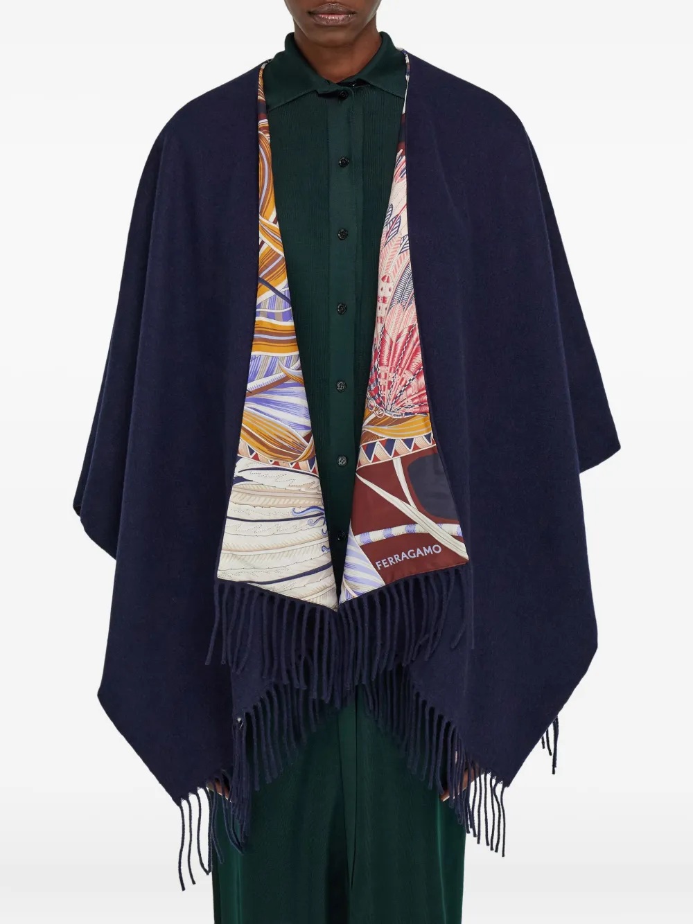 Ferragamo Cape met franje Blauw