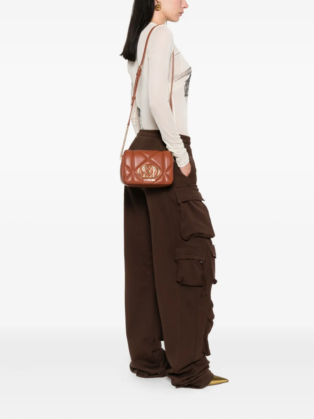 Love Moschino Schoudertas met logoplakkaat Bruin