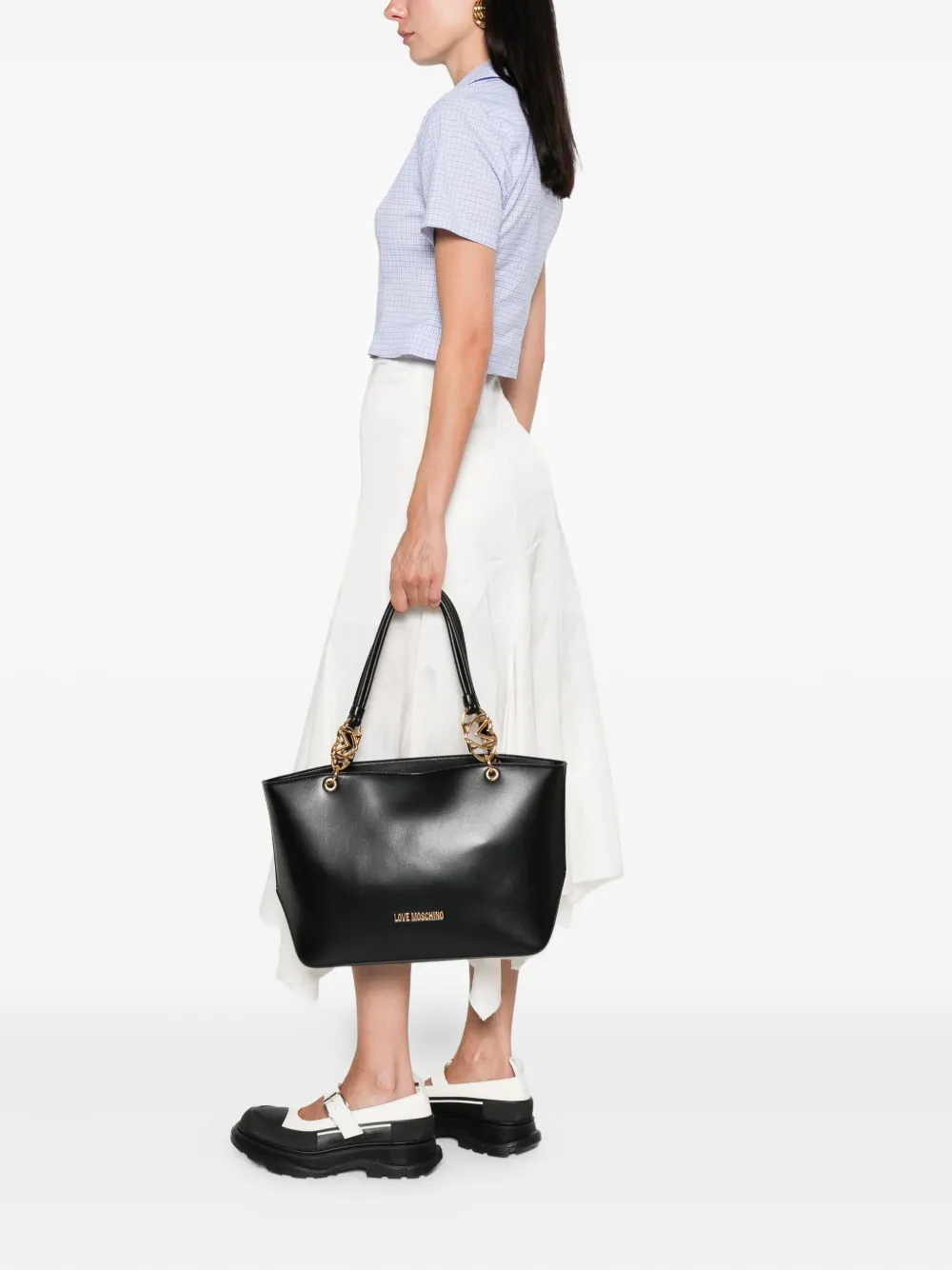 Love Moschino Shopper met schakelketting - Zwart