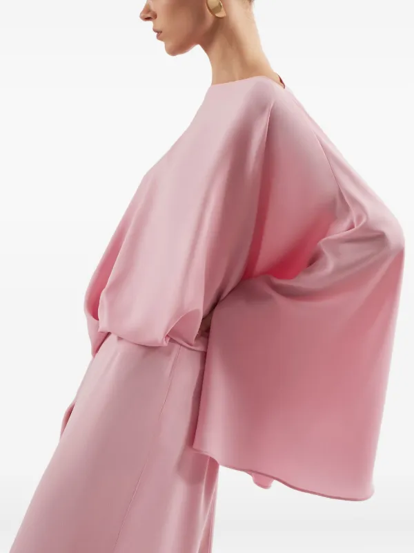 mock neck long sleeve mumu dress pink Long Sleeve Mock Neck Lace Maxi Dress