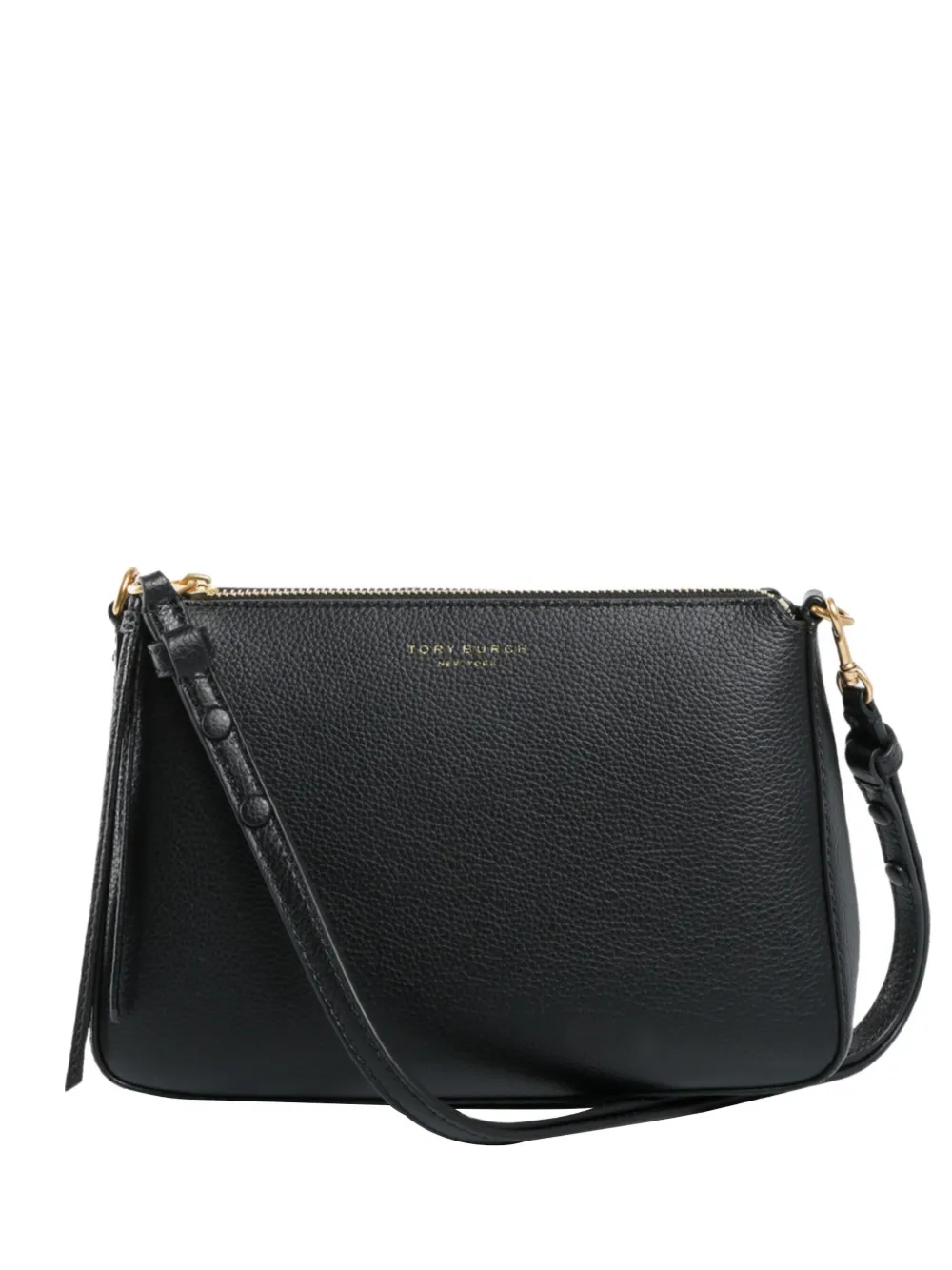 Tory Burch Perry Zip-top Leather Shoulder Bag In Black