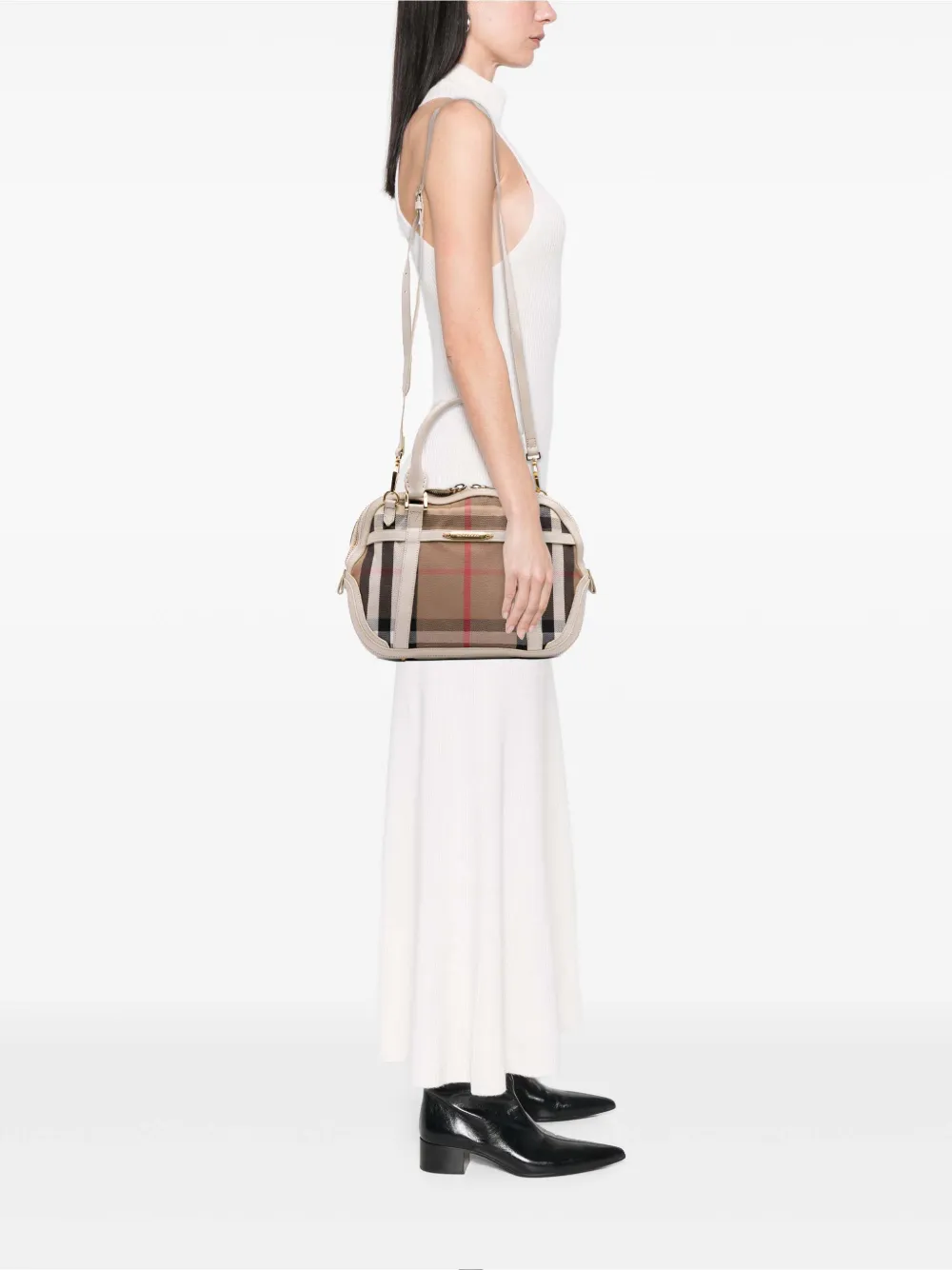 Burberry Pre-Owned 2000-2017 Small Leather Trimmed House Check Canvas Bridle Orchard satchel | Pre-Owned | Image 2