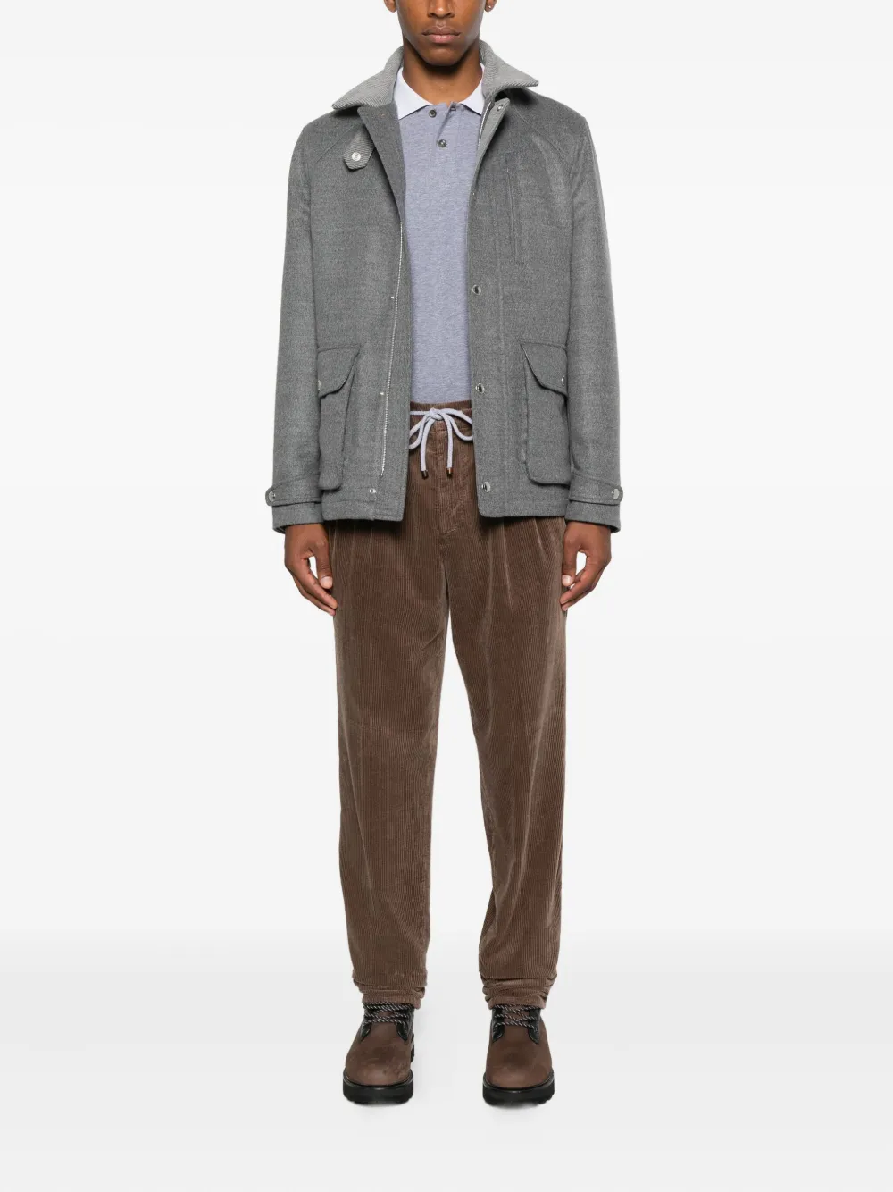 Brunello Cucinelli Wollen jack met klepzak Grijs