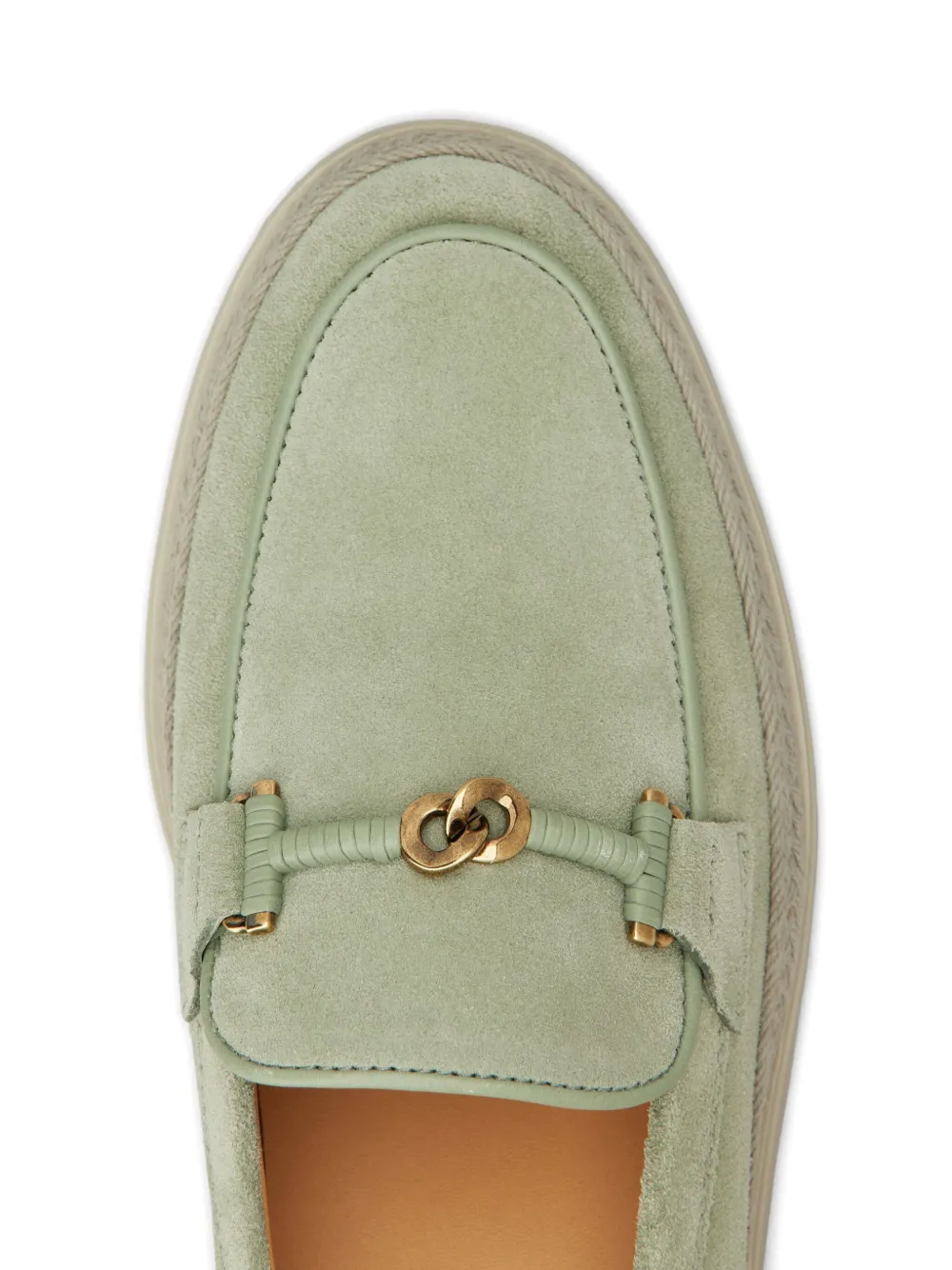 Tod's rafia-trimmed suede loafers Green