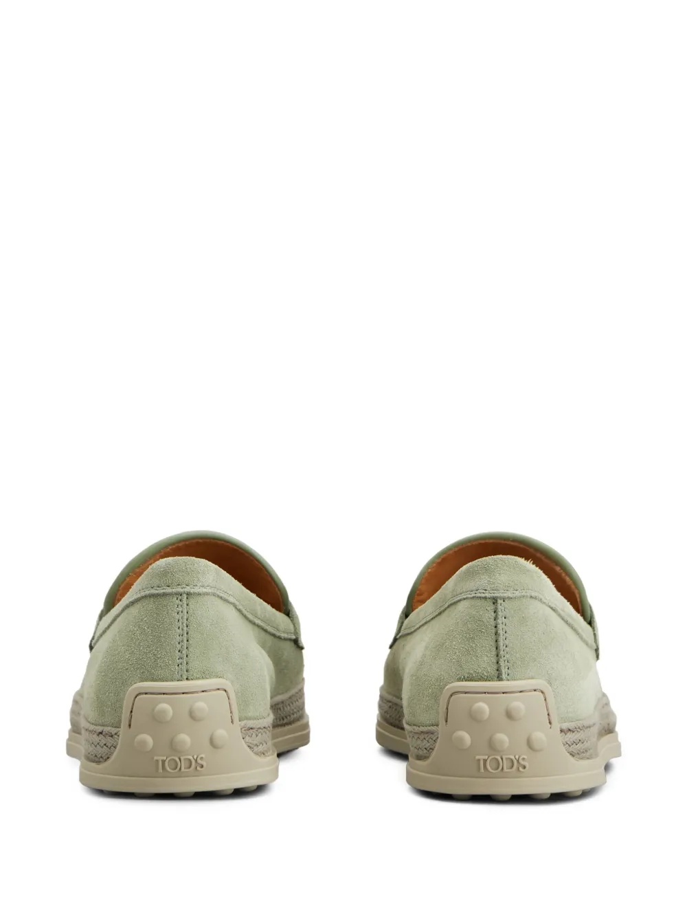 Tod's rafia-trimmed suede loafers Green